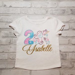 Embroidered unicorn birthday shirt for girls